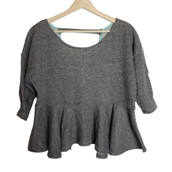 Anthropologie Saturday Sunday Small Peplum Cropped Top blouse‎ Gray Terry Cloth - Picture 1 of 7